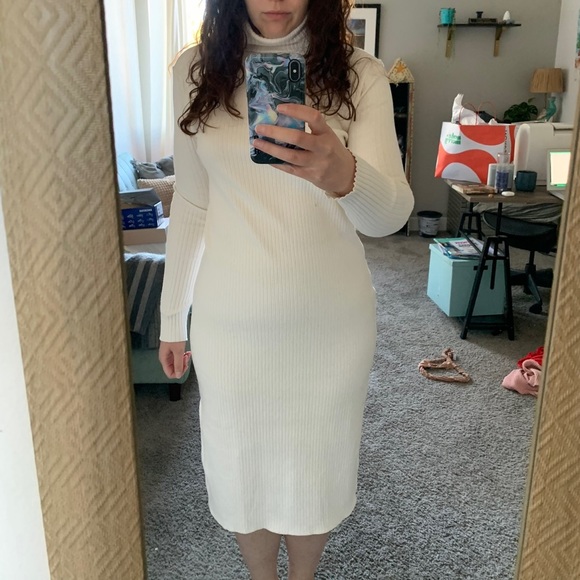 Ribbed Turtleneck Dress in Natural - Picture 2 of 3